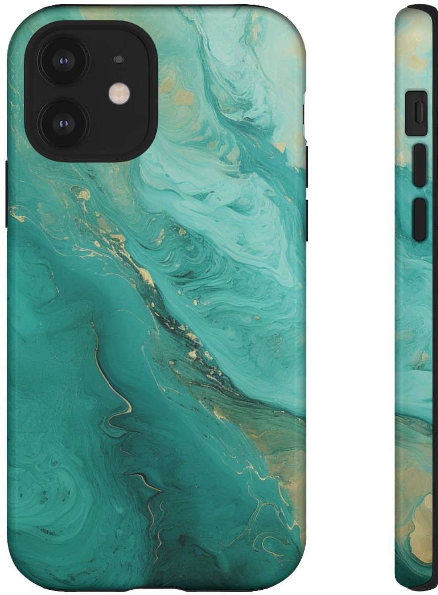 Turquoise Abstracte Vloeibare Kunst – Telefoonhoesje Geschikt voor iPhone 12