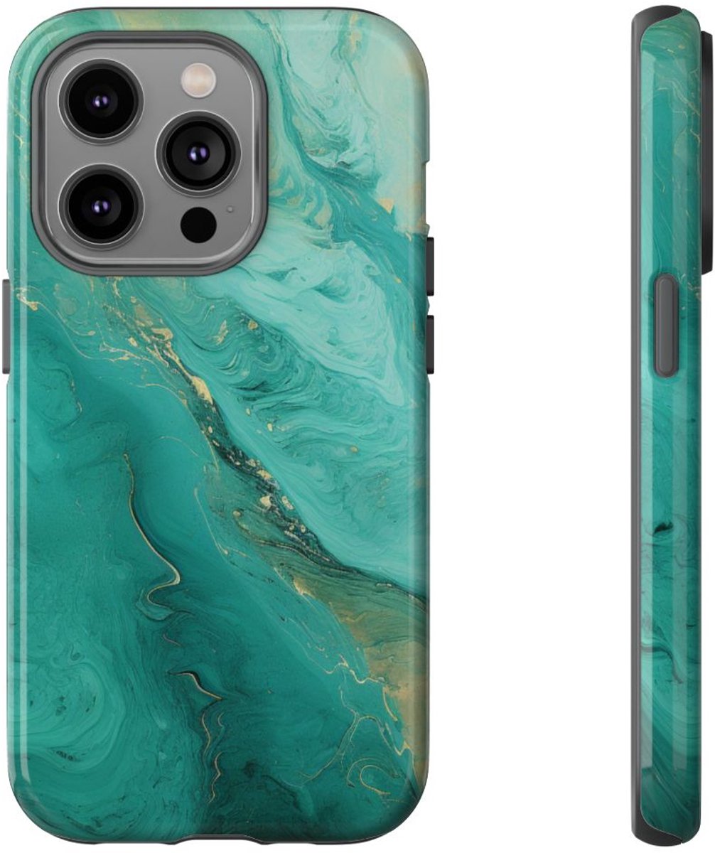 Turquoise Abstracte Vloeibare Kunst – Telefoonhoesje Geschikt voor iPhone 14 Pro