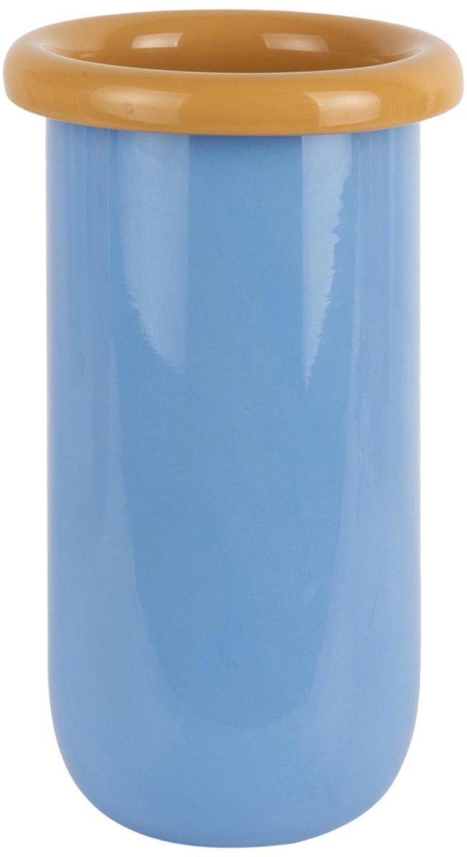 Present Time Vaas Plegado M - Blauw - 14x14x25.3cm - Glas - Modern - Bloemenvaas - Woondecoratie - Decoratieve vaas voor woonkamer of slaapkamer