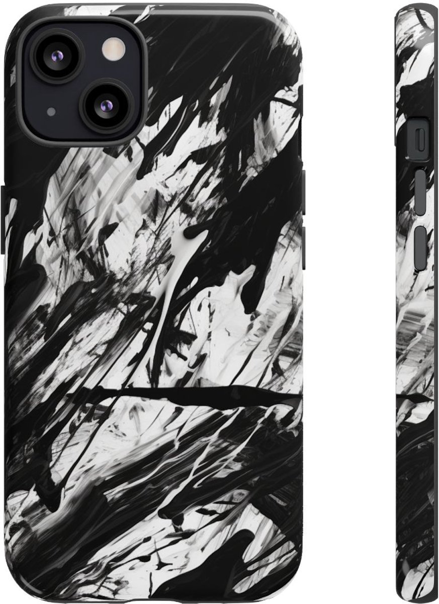 Zwart-Witte Abstracte Penseelstreken – Telefoonhoesje Geschikt voor iPhone 13