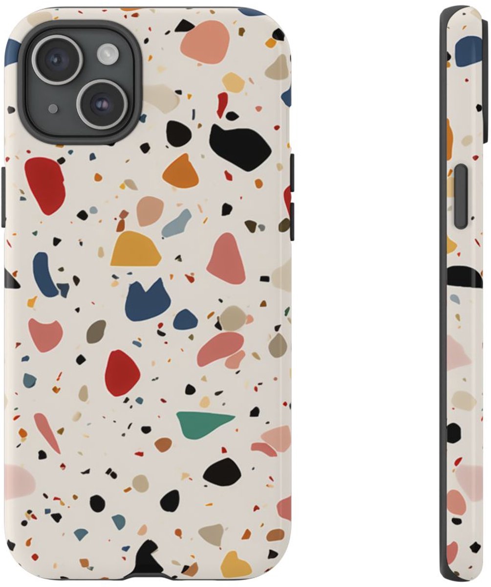Kleurrijk Terrazzo-Patroon – Telefoonhoesje Geschikt voor iPhone 15 Plus