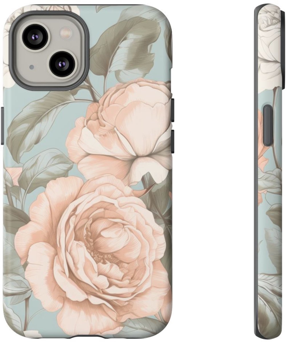 Pastelrozen en Bloemmotief – Telefoonhoesje Geschikt voor iPhone 14
