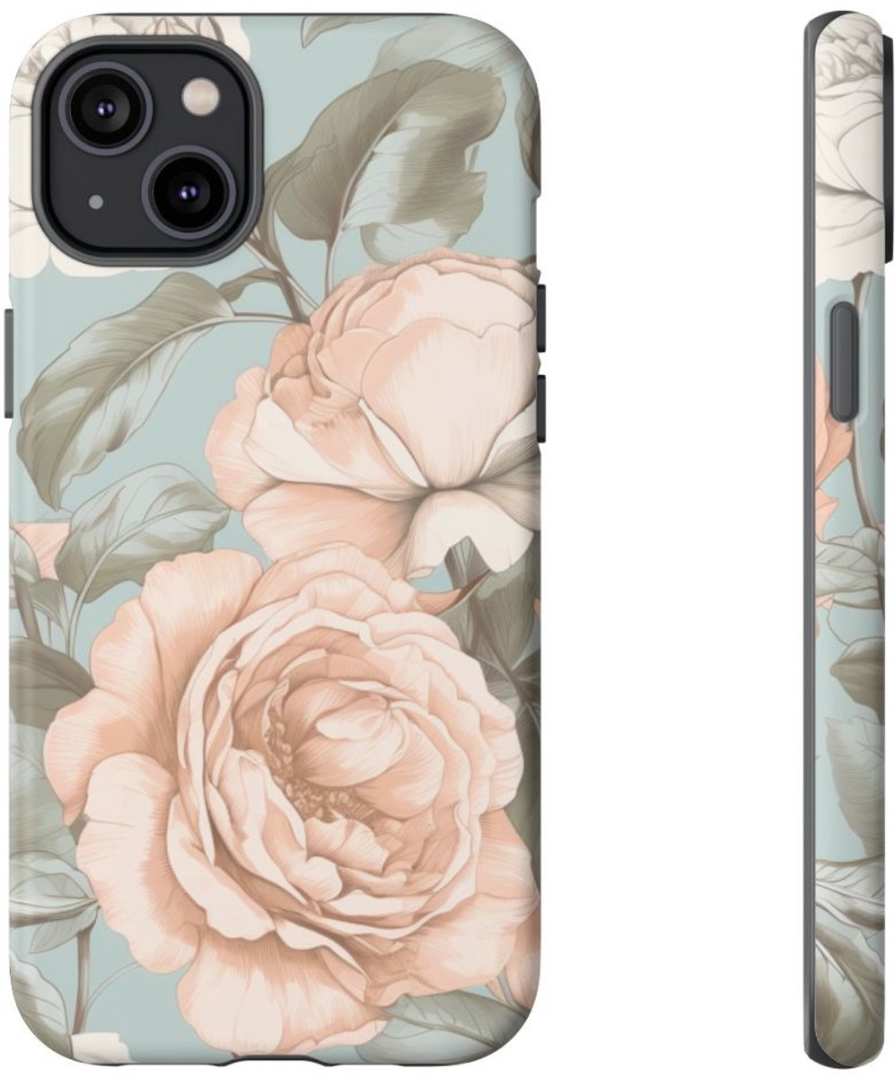 Pastelrozen en Bloemmotief – Telefoonhoesje Geschikt voor iPhone 14 Plus