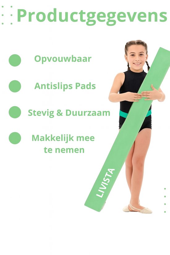 Livista Turnbalk - Voor thuis - Evenwichtsbalk - Balanstrainer - Balans speelgoed - Mintgroen - 240 cm - Incl. draagtas - Thuis Turnen van Merkloos — afbeelding 2