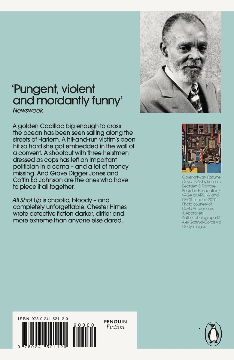 Boekomslag met foto van een man en tekst over 'Pungent, violent and mordantly funny'.