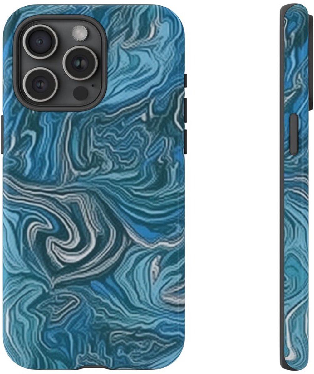 Blauw Suminagashi Marmerpatroon – Telefoonhoesje Geschikt voor iPhone 15 Pro Max