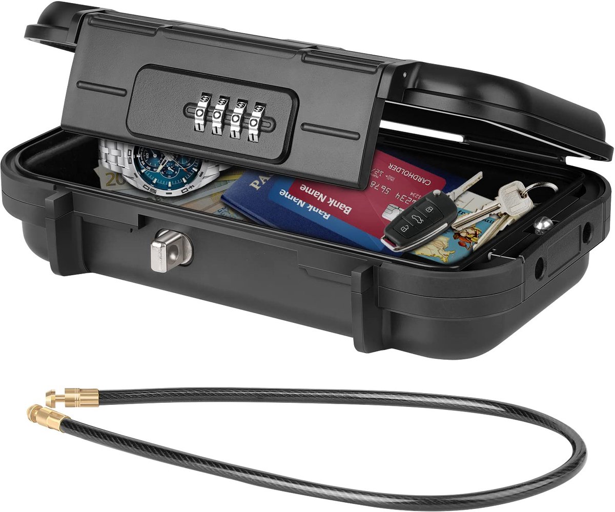Peysaitr - Draagbare Kluis – Digitale Cijferslot – Multifunctionele Waterdichte Beveiligingsbox – Met Afneembare Staalkabel – Veilig Opbergen – Zwart – 24x14x6cm – 1 Stuk