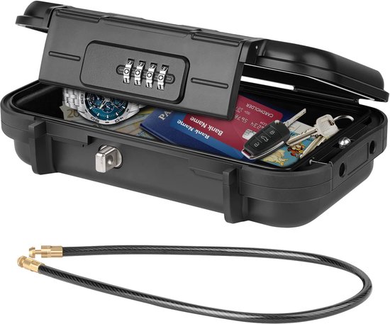 Peysaitr - Draagbare Kluis – Digitale Cijferslot – Multifunctionele Waterdichte Beveiligingsbox – Met Afneembare Staalkabel – Veilig Opbergen – Zwart – 24x14x6cm – 1 Stuk