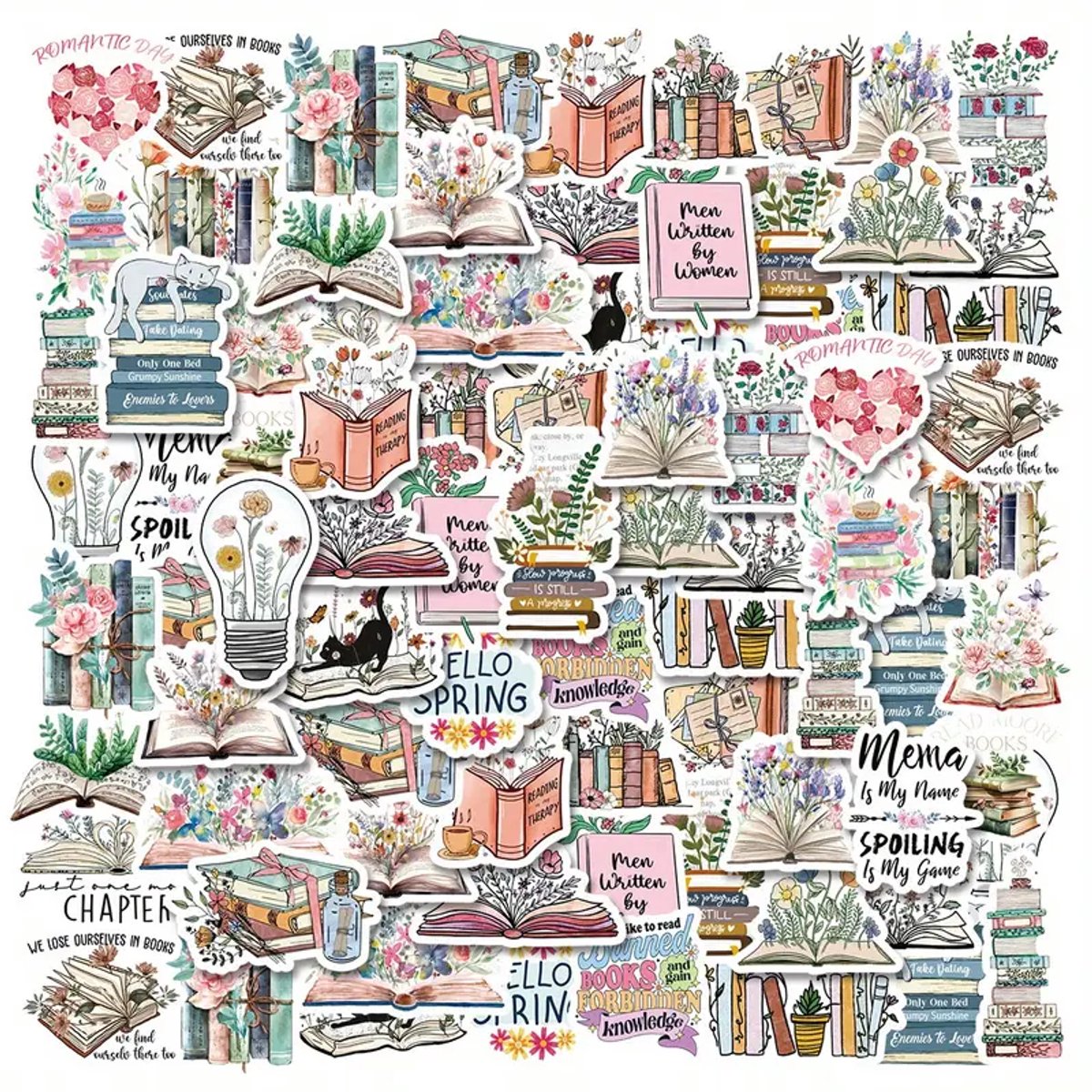 Set van 30 Retro Bloemen- en Boekenstickers – Decoratieve Stickers