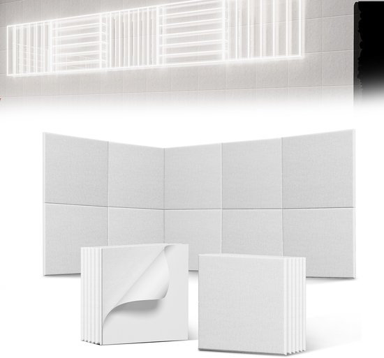 Panneaux acoustiques blancs autocollants, 30x30cm, empilés