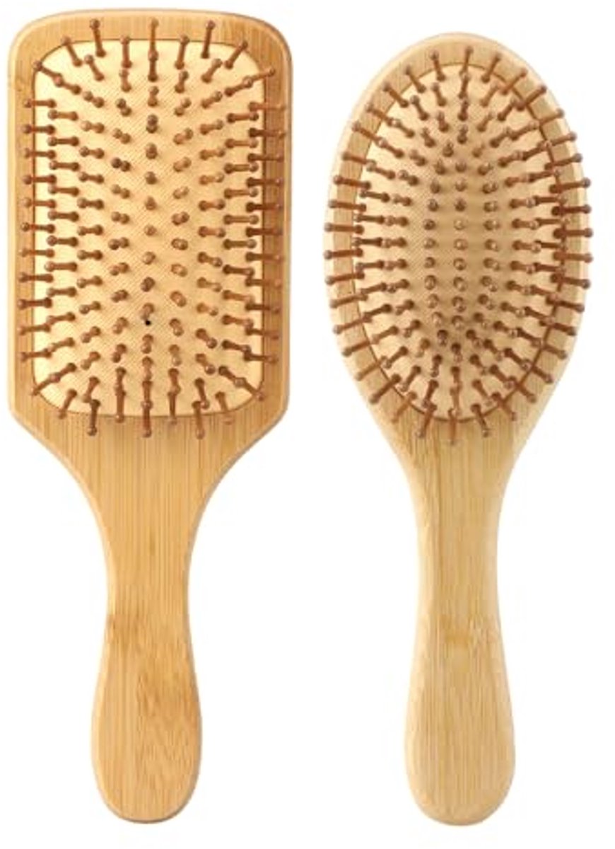 Image of 2 Stuks Natuurlijke Haarborstel van Bamboe - Geschikt voor Alle Haartypes en Gezin