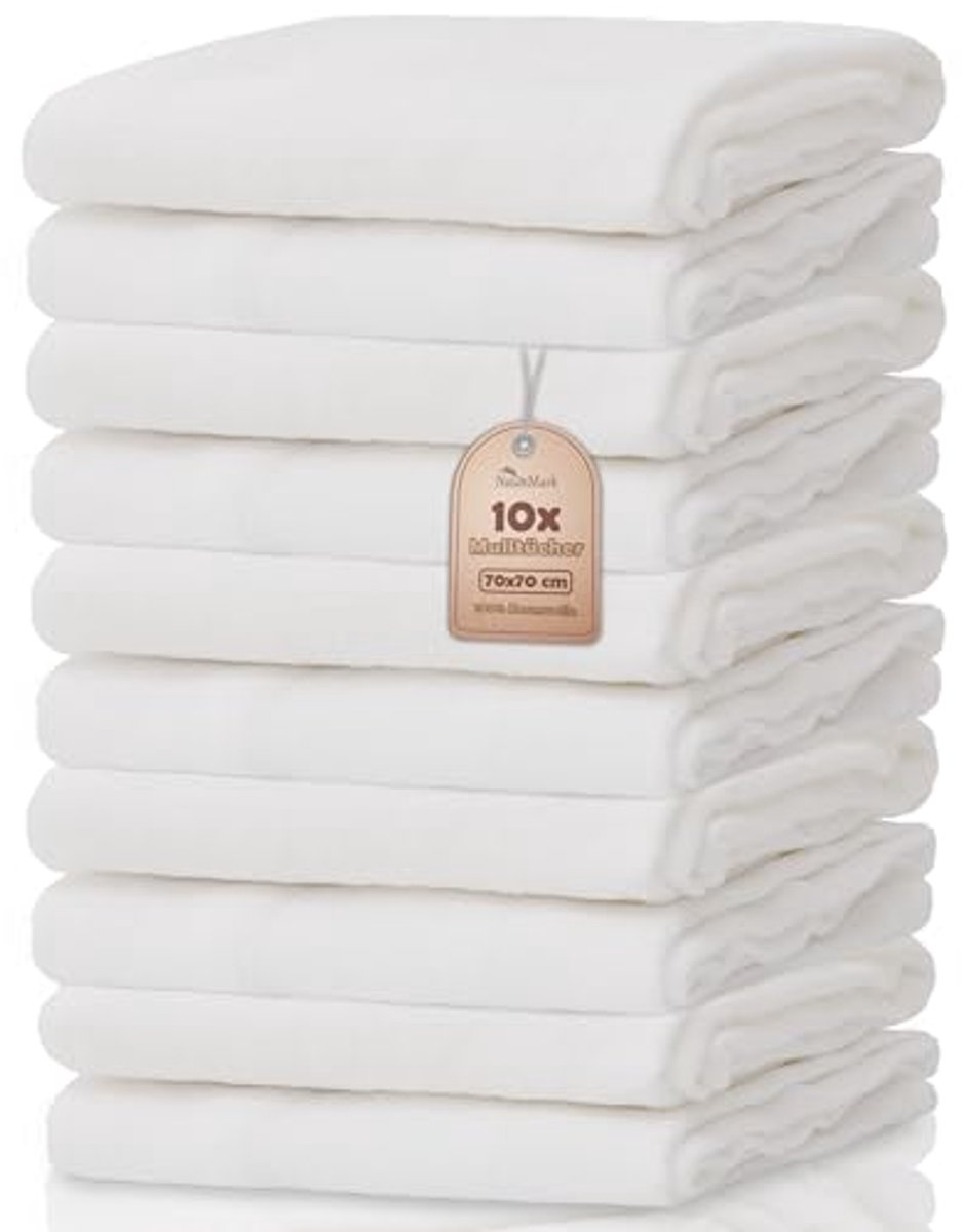 Set van 10 Muslin Doekjes en Luiers - 70 x 70 cm - 100% Katoen - Veilig voor Baby's Huid