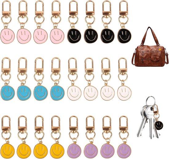 Lot de 24 porte-clés smiley mignons - Porte-clés smiley colorés - Perfect pour les sacs, les clés, les sacs à dos et les cadeaux pour les enfants, les amis et les fêtes