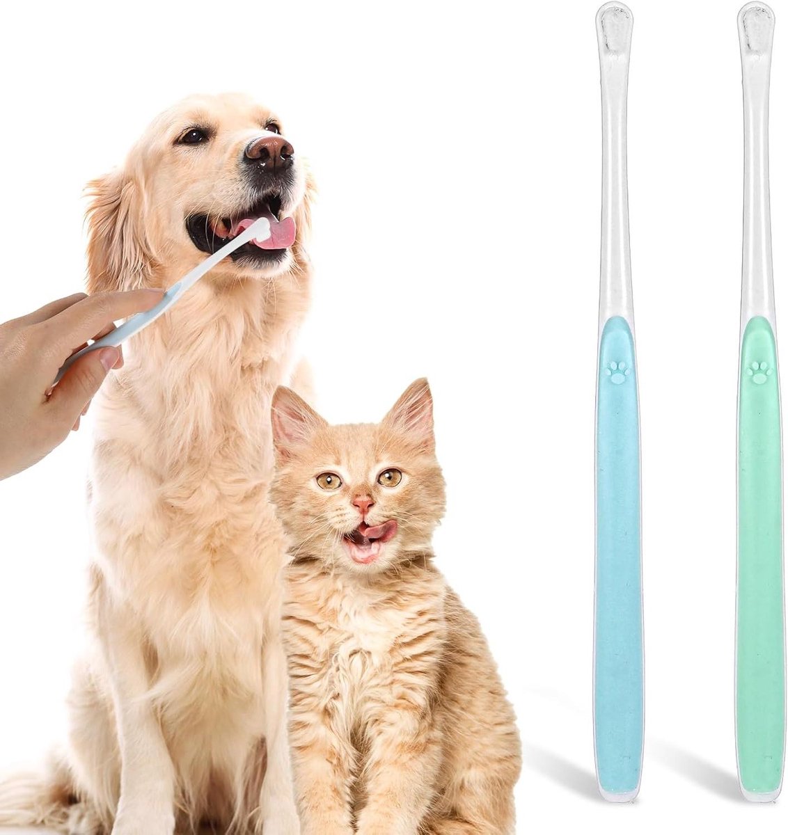 2 stuks tandenborstel voor huisdieren, zachte tandenborstel voor hond en kat, herbruikbare tandenborstel voor puppy's en kittens - mondverzorging voor kleine dieren