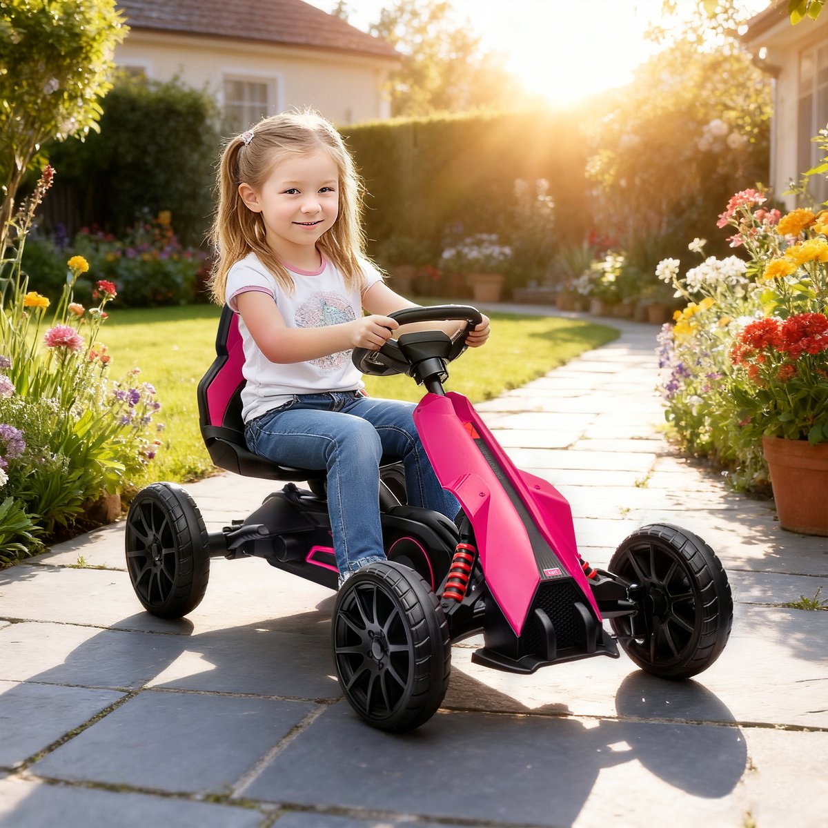 HOMCOM Trapauto met pedalen Kunststof, Metaal 100L x 58B x 58,5H cm Roze — afbeelding 4