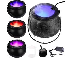 Halloween Heksenketel Rookmachine met LED Verlichting – Mistmaker met 12 Kleurrijke Lampen en Deksel – Grote Kunststof Ketel met Handvat voor Feestdecoratie, Binnen & Buiten, Thema Party