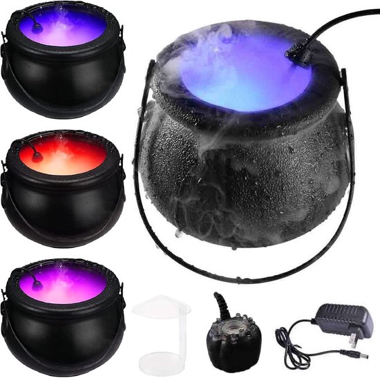 Halloween Heksenketel Rookmachine met LED Verlichting – Mistmaker met 12 Kleurrijke Lampen en Deksel – Grote Kunststof Ketel met Handvat voor Feestdecoratie, Binnen & Buiten, Thema Party