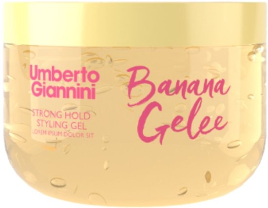 Gele pot Umberto Giannini Banana Gelee, styling gel met sterke fixatie.