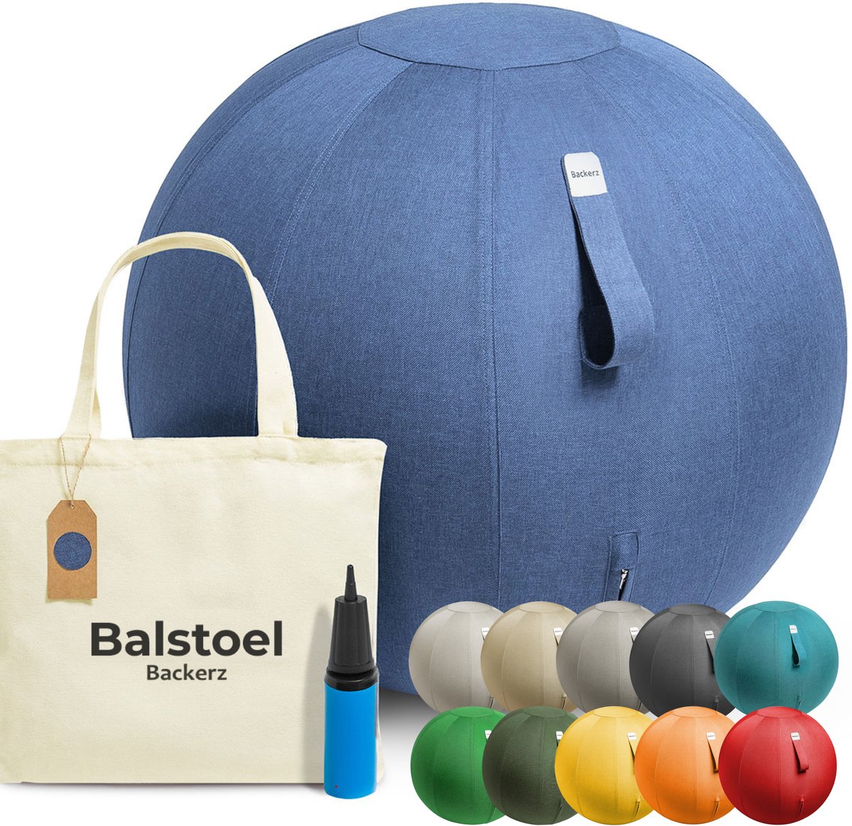 Backerz Zitbal 65 CM - Zitballen met Hoes Linnen - Ergonomische Bureaustoel Kantoor en Thuis - Luxe Yoga Bal - Licht Blauw