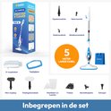 De Bollit 1500W stoomreiniger set met accessoires zoals mondstukken, borstels en dweildoeken.