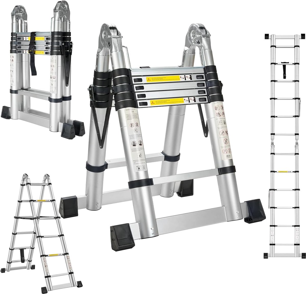 Lexium Telescopische Ladder - Telescopische Vouwladder - Werkhoogte - Aluminium - Geschikt voor Particulier en Professioneel Gebruik - Telescopische Vouwladder - Max. Belasting 150 kg