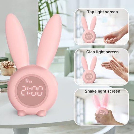 Lichtwekker voor Kinderen - Schattige Kinderwekker met Nachtlampje en Snooze-Functie - Creatief Cadeau voor Meisjes in Roze van TekHome — afbeelding 2