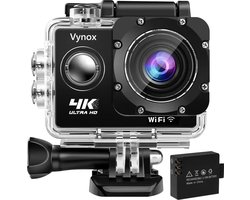 Vynox Action Camera 4K – 16MP / 30FPS / WiFi / 30M Waterdicht – Actiecamera – Onderwatercamera – Inclusief Accessoires – Gratis App