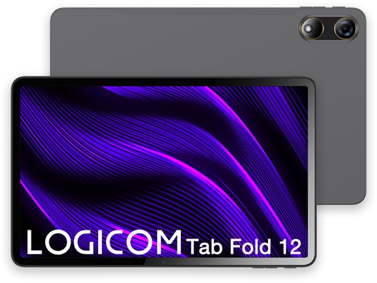 Logicom - Tablet 12 Fold - 128GB - 12 Inch - 6GB RAM - 2K Resolutie - Octa Core - Wifi - Android 15 - Inclusief Beschermhoes - Grijs
