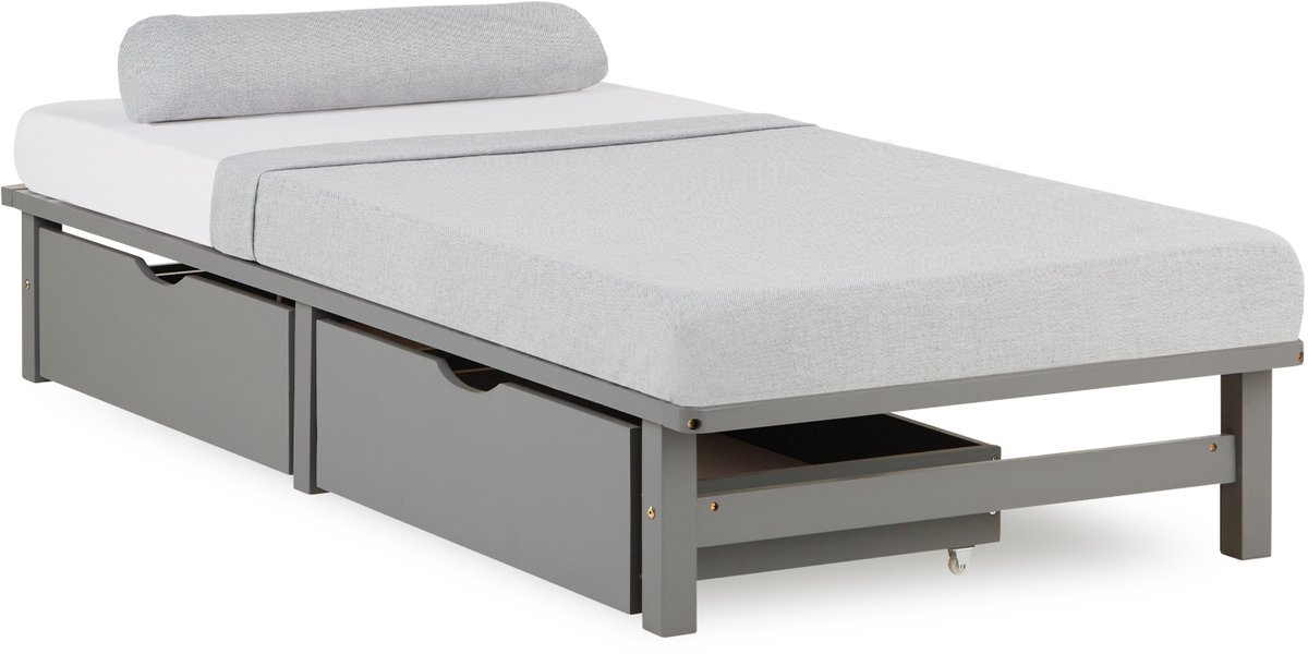 Homestyle4u Palletbed - 90x200 cm - Houten bed - met bedbak Set van 2 - Grijs