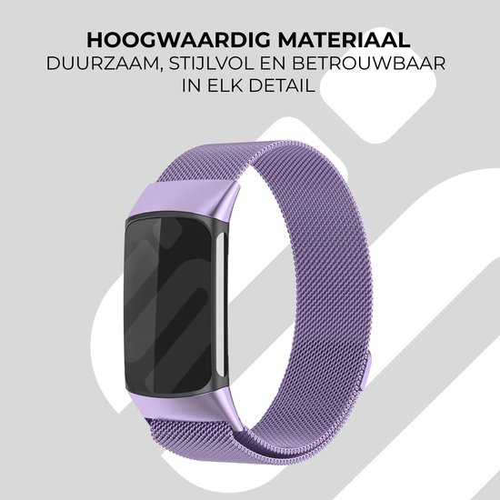 Bracelet milanais de Luxe Strap-it - adapté à Fitbit Charge 6 - Bracelet milanais en acier inoxydable pour tracker d'activité Charge 6 (violet clair)