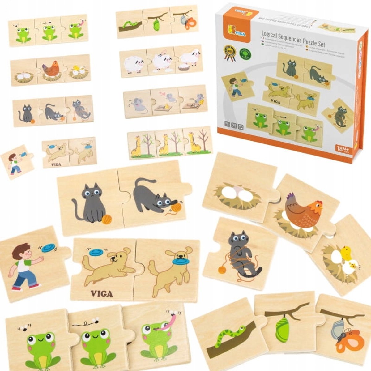 Viga Houten Puzzel: Dierenactiviteiten - 24 Stukjes