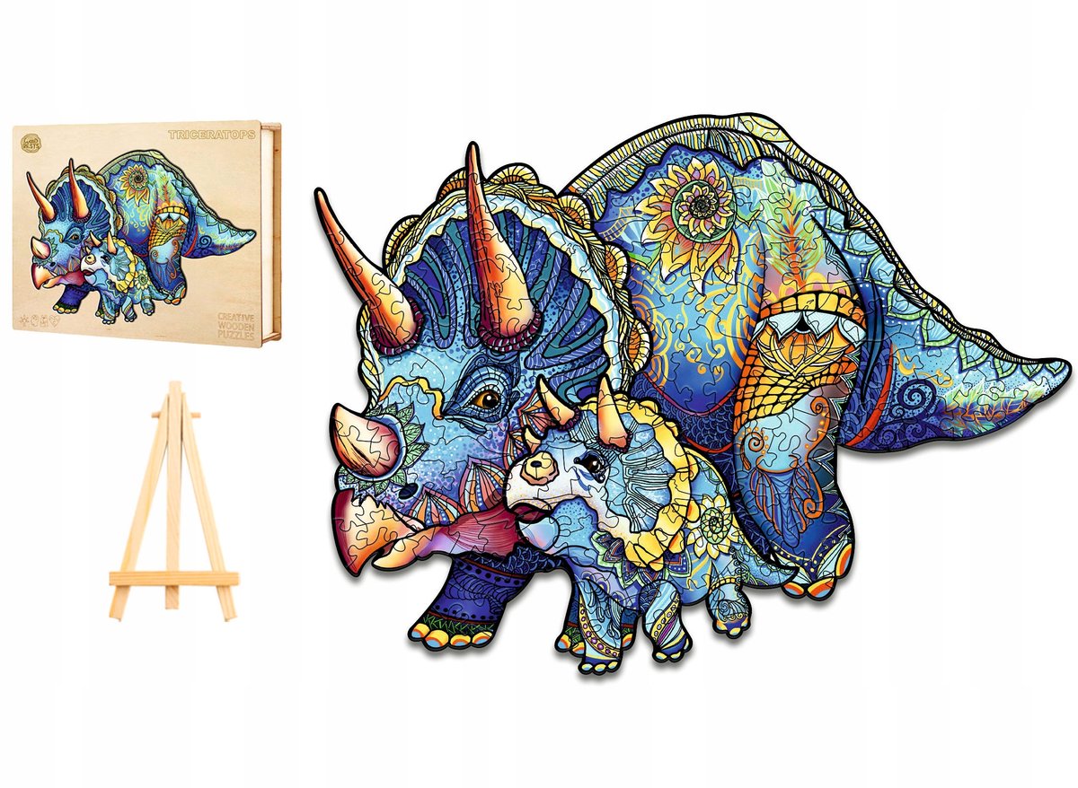 Houten Puzzel Triceratops 289 Stukjes in Luxe Houten Doos