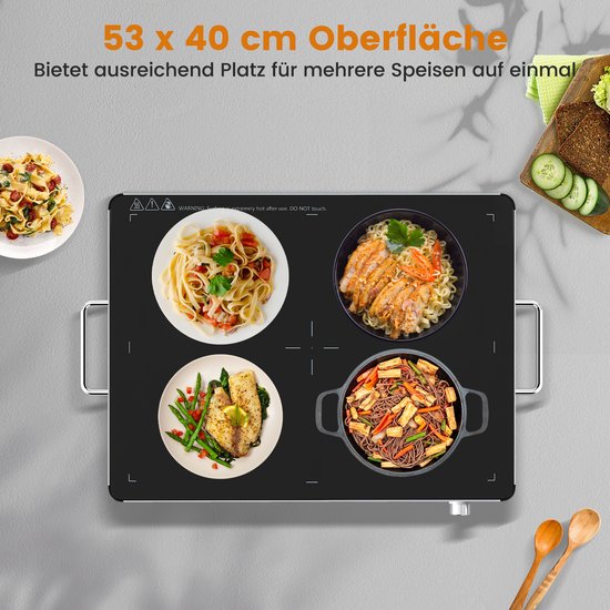 COSTWAY Elektrische warmhoudplaat, voedselwarmer met instelbare temperatuur 30 °C - 120 °C en gehard glas, warmhoudcontainer, buffetwarmer voor feestjes, buffetten (L, 61 x 42 x 4 cm) — afbeelding 5