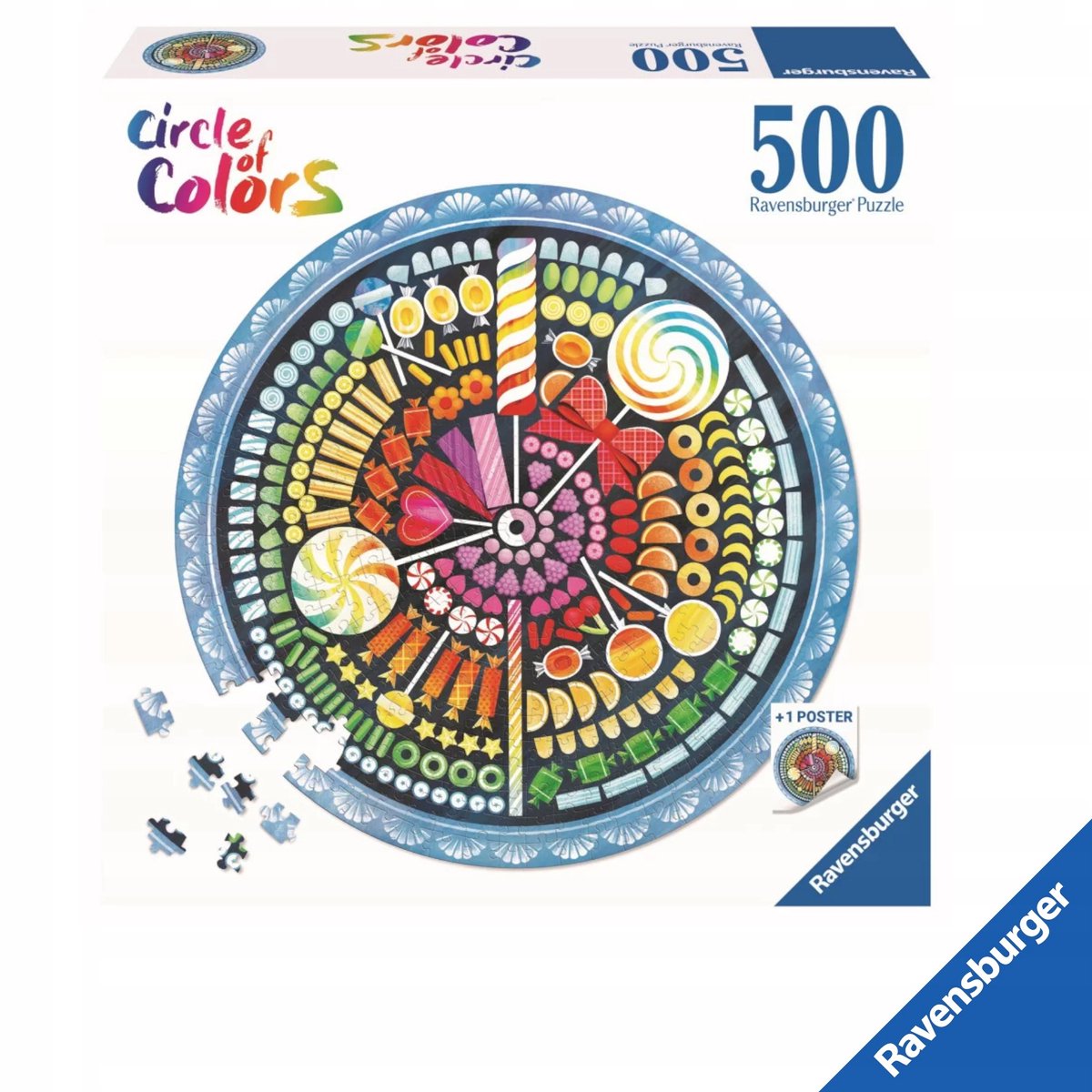 Ravensburger Ronde Puzzel 500 Stukken Kleuren Palet Snoepjes