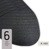 Raved Napperons Alice - Set de 6 pièces - Zwart - Aspect cuir - Plastique - Ovale - Table à manger - Sous-couche - Hydrofuge