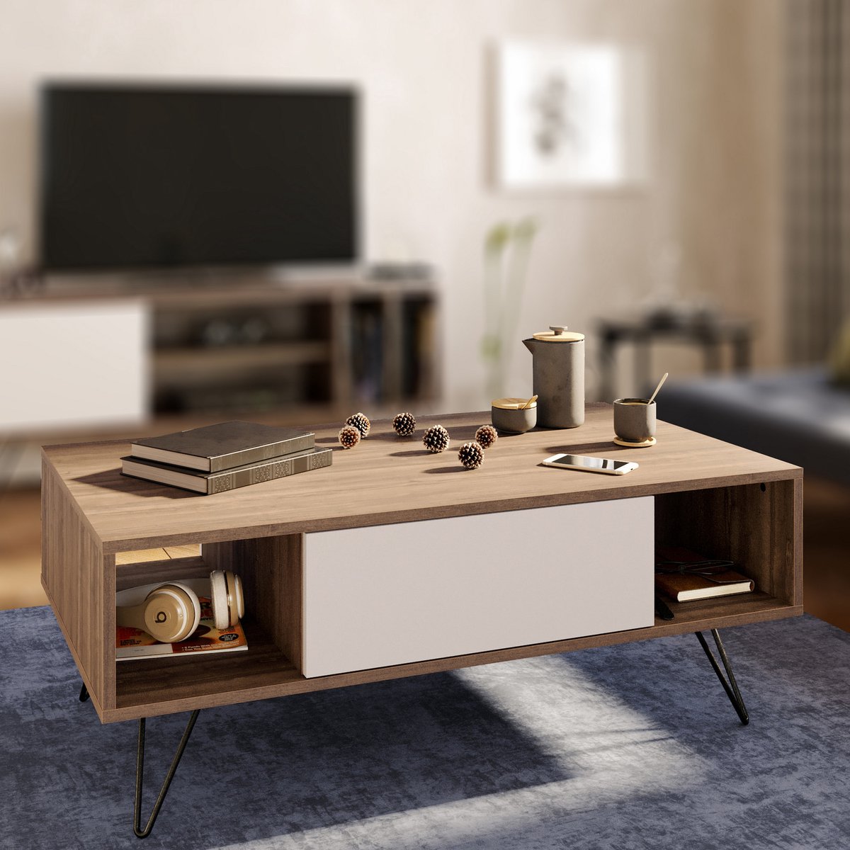 Mistico Salontafel | 100% MELAMINE | Walnoot, Wit - Asir Group - Rechthoekige salontafels - Wit; Bruin - Melamine; Spaanplaat - Rechthoekige salontafels -