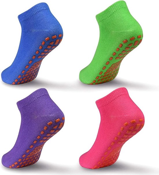 4 paar antislip trampoline sokken voor kinderen - antislip siliconen sokken voor kinderen - ademende zachte yogasokken - geschikt voor jongens en meisjes - S: maat 23-29