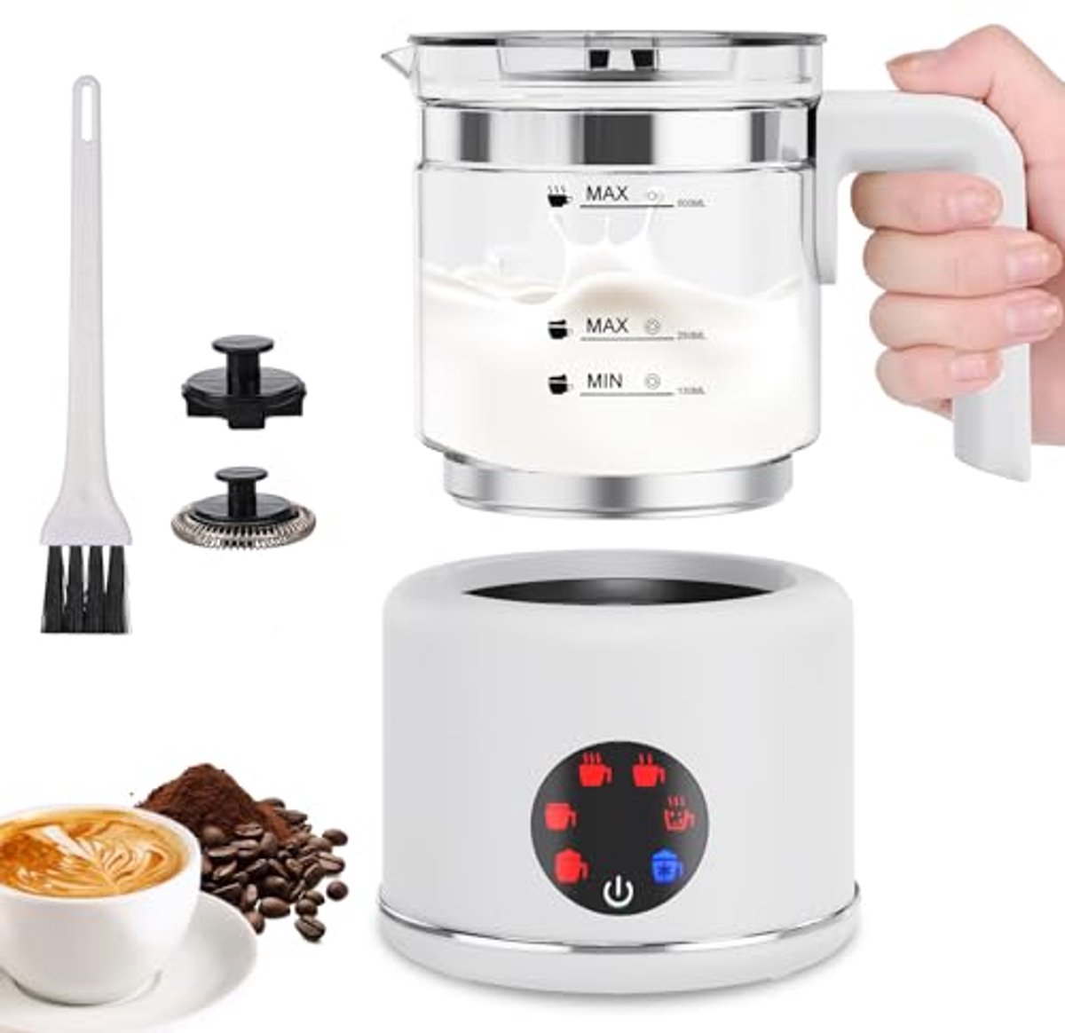 Elektrische melkopschuimer 4-in-1 melkopschuimer voor warm en koud 130-430 ml 400 W vaatwasmachinebestendig opschuimer voor latte macchiato cappuccino met dicht fluweelachtig schuim