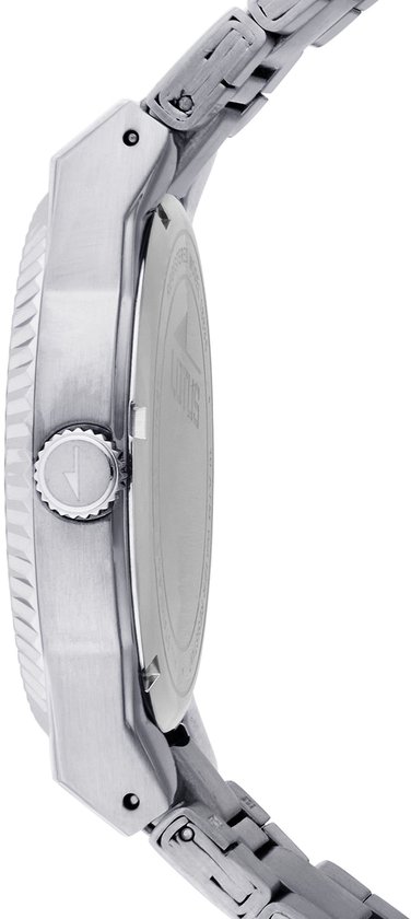 Profil latéral d'une montre Lotus argentée pour homme avec bracelet en métal.