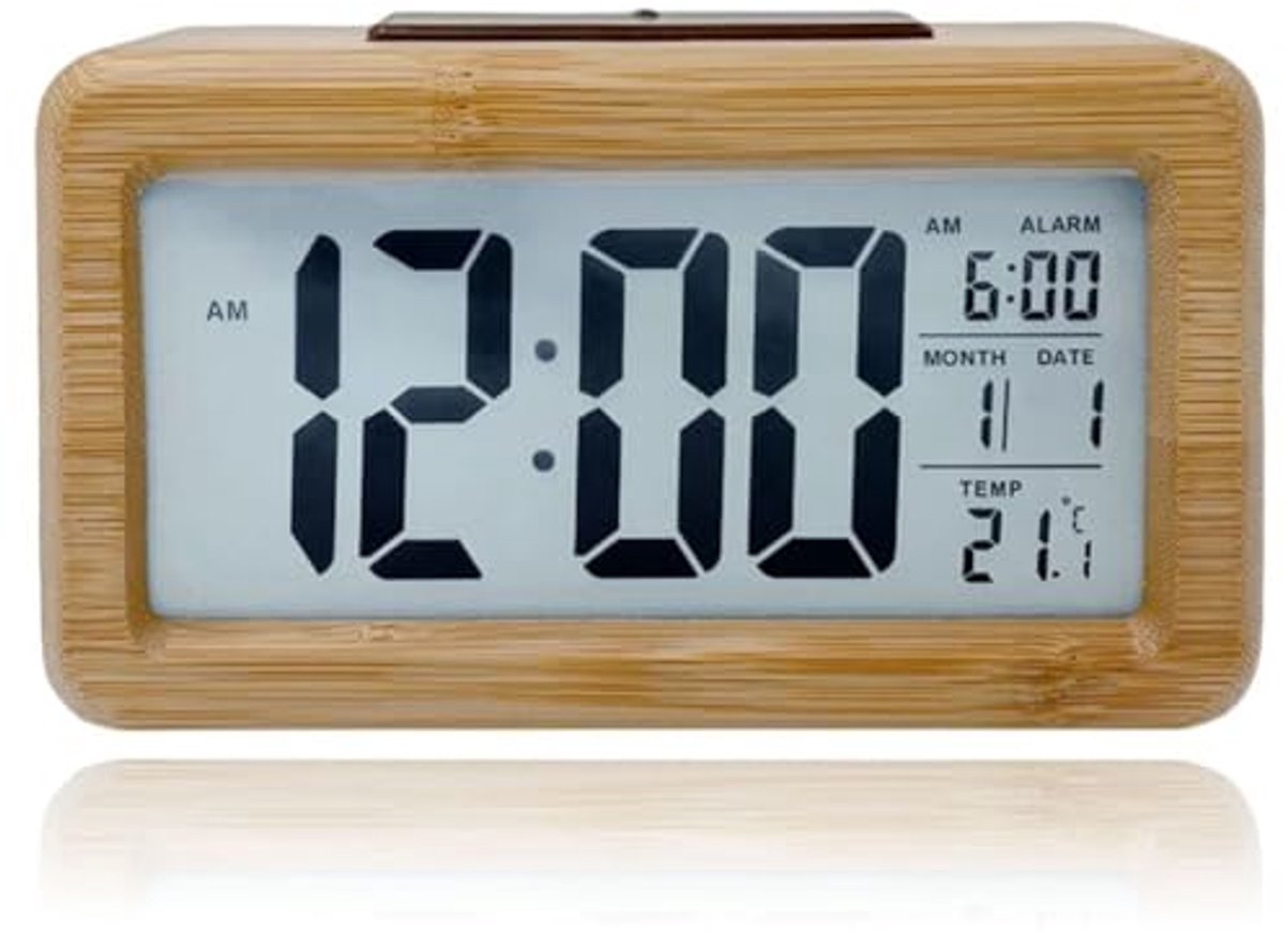 LED Wekker met Bamboo Design en Sluimerfunctie
