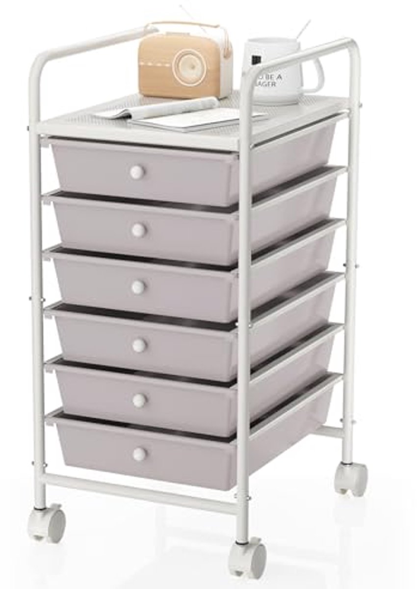 6-laden Utility Cart met Vergrendelbare Wielen - Mobiele Opbergoplossing