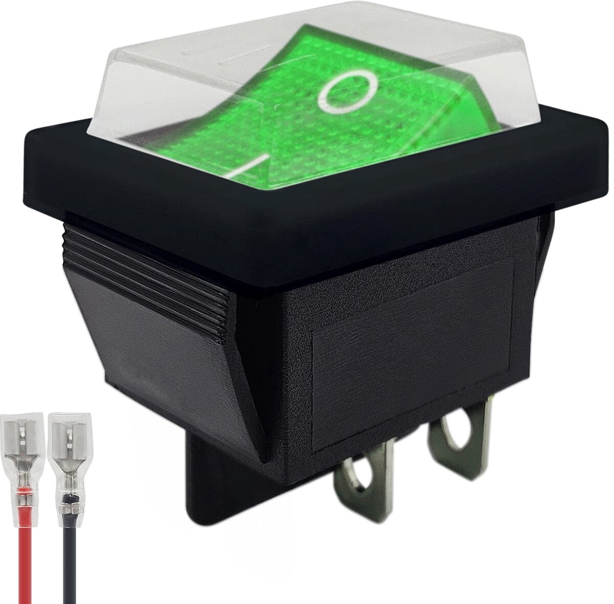 ProRide Wipschakelaar ON-OFF KCD4-202 - met Zwart kapje en Aansluitkabel - 2 Polig - 250V/16A - 30x22mm - Groen zonder lampje