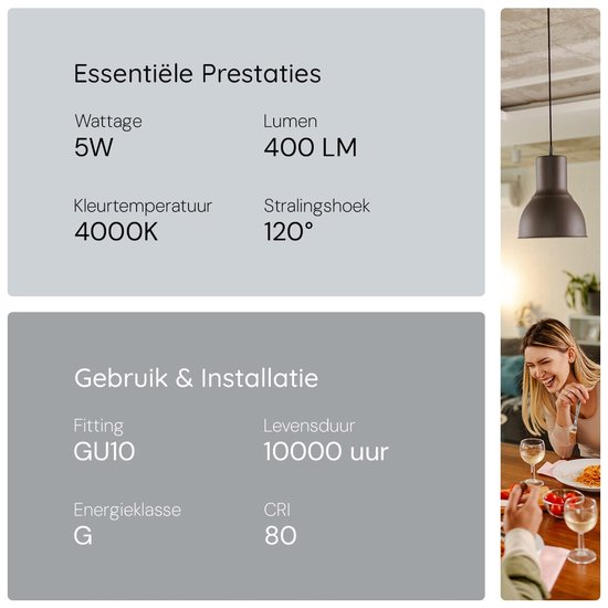 Spot LED Kobi GU10 5W - 400lm - 4000K - 230V - Pour Éclairage de salle de bain - Culot GU10 - 10 pièces