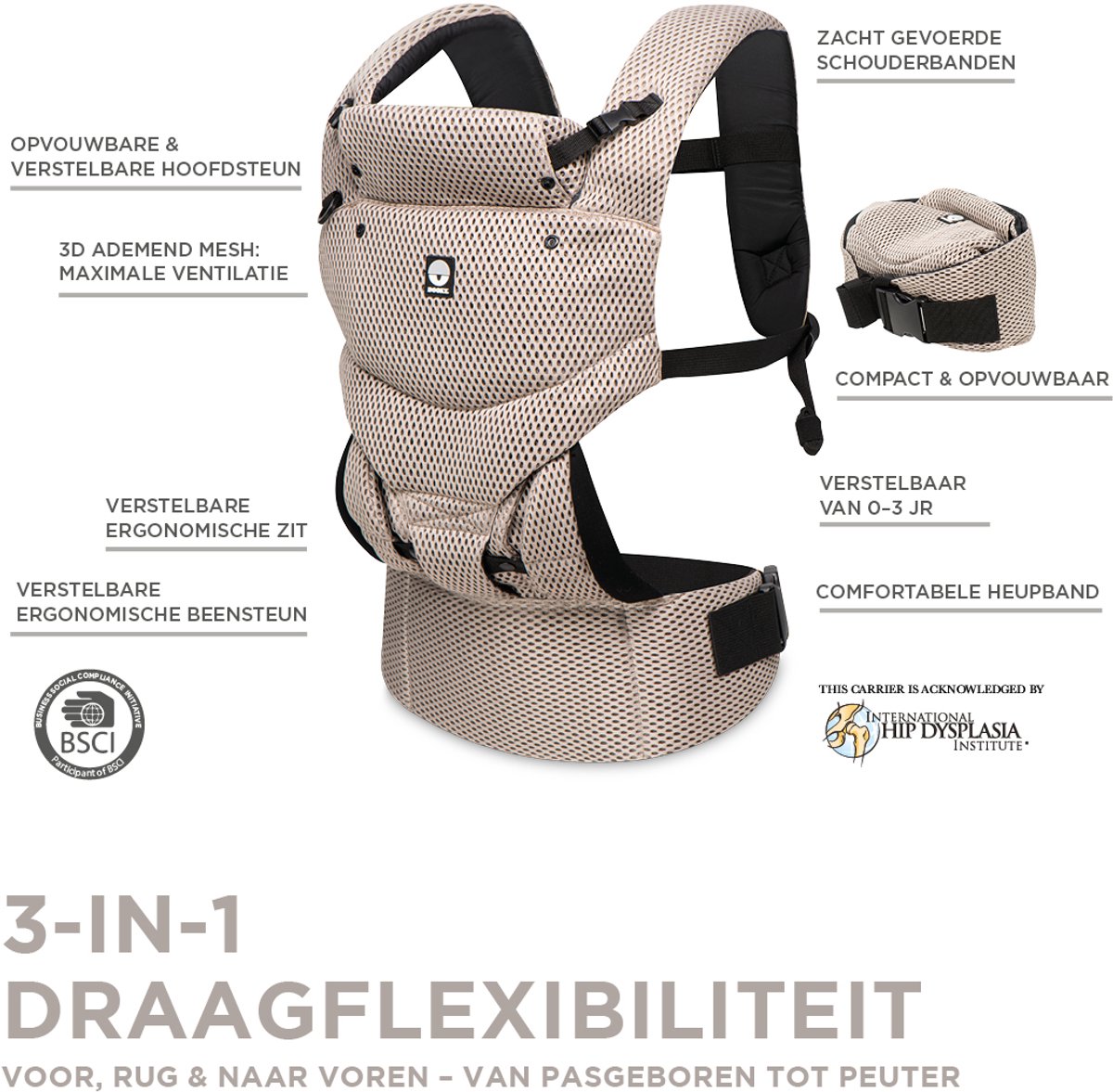 Dooky Draagzak Baby - Baby Carrier Urban Comfort Beige Desert - Kinderdrager - Draagzak Peuter en Baby 3,5-15 kg - Ergonomische M-positie - Rugdrager - Verstelbaar en Ademend - Draagzakken - Babydraagzak – foto 5