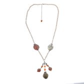 Behave® Ketting rosè goud kleur met bewerkte buddha kralen bruin 75 cm