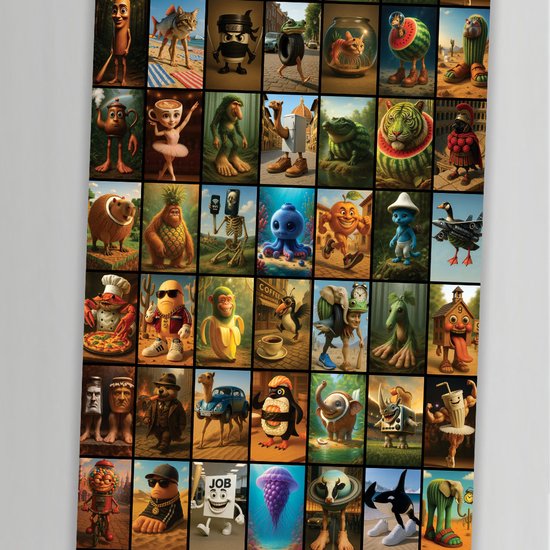 Tous les personnages de BrainRot - Collage XXL - 50 cm x 70 cm - Aperçu de tous les personnages connus de BrainRot