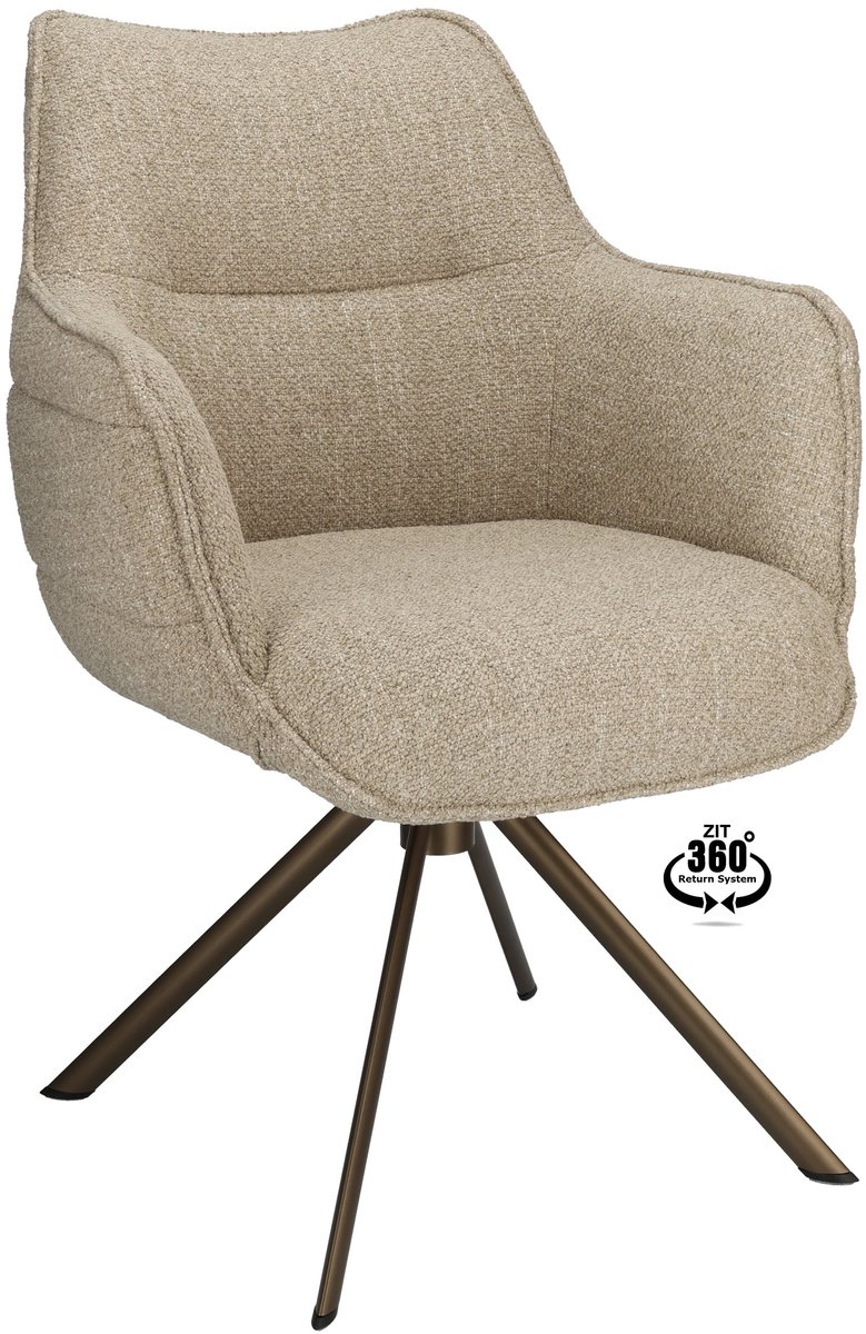 Icon Living - Armstoel Lio - Stof Rhythm Liver - Leg Bronze 360° Return-System
