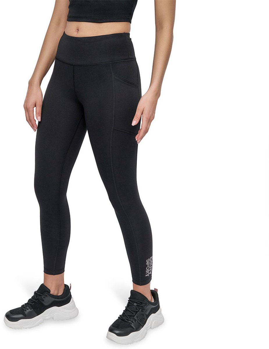 Dkny Rhinestone Stacked Logo 7/8 High Waist Leggings Zwart L Vrouw