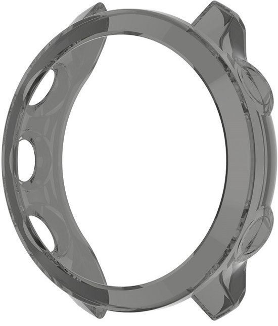 Transparante TPU hoes met ronde uitsparingen, voor een Garmin smartwatch.