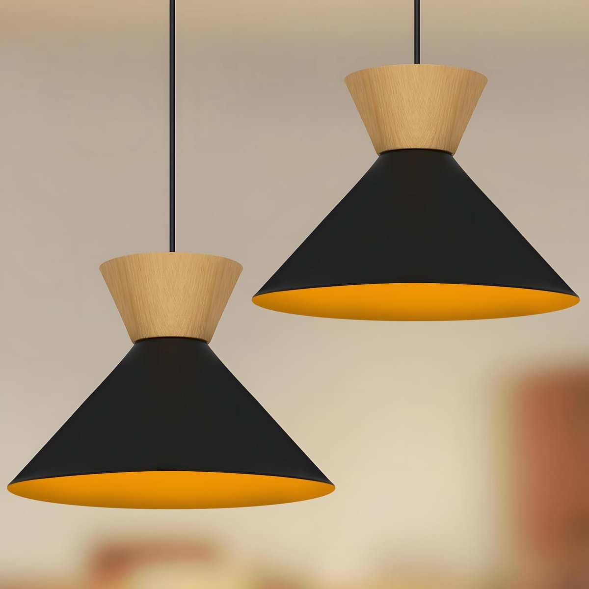 Glitzerlife Vintage Hanglamp - Pendellamp - 2 Stuks - Zwart Metaal - Ø25cm - 1-lichts E27 fitting - Industrieel Retro Design - Voor Eetkamer, Keuken, Woonkamer, Slaapkamer, Hal - Excl. lichtbron